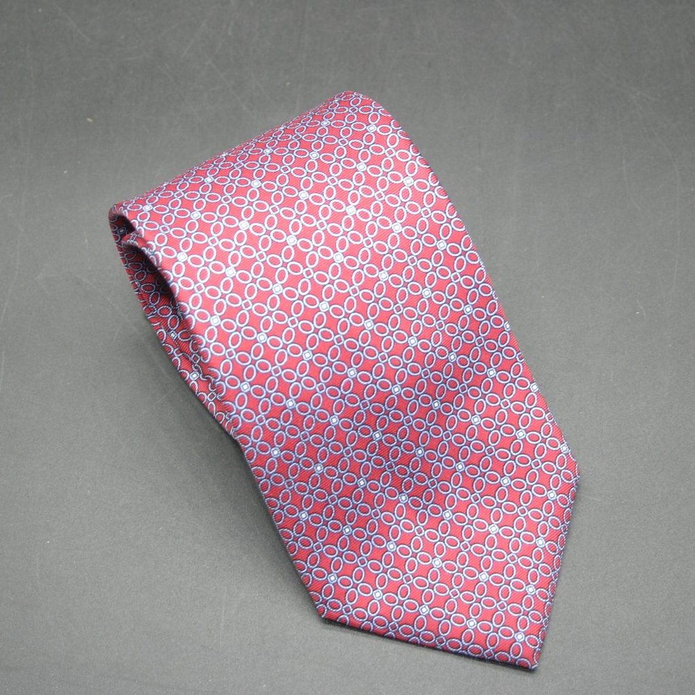 BROOKS BROTHERS Silk Tie Red Geometric Chain Made USA 58" x 3.5" New Other